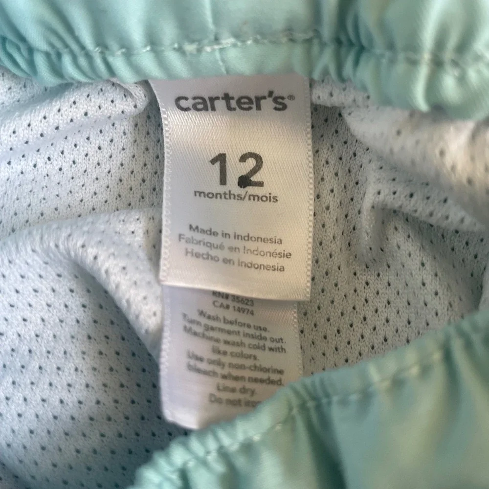 Carter's‎ Boys Swim Trunks 12M Light Blue Side Stripes Basic Summer Swimsuit